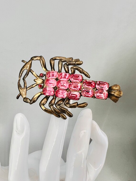 1940s Rhinestone Lobster Brooch Gem