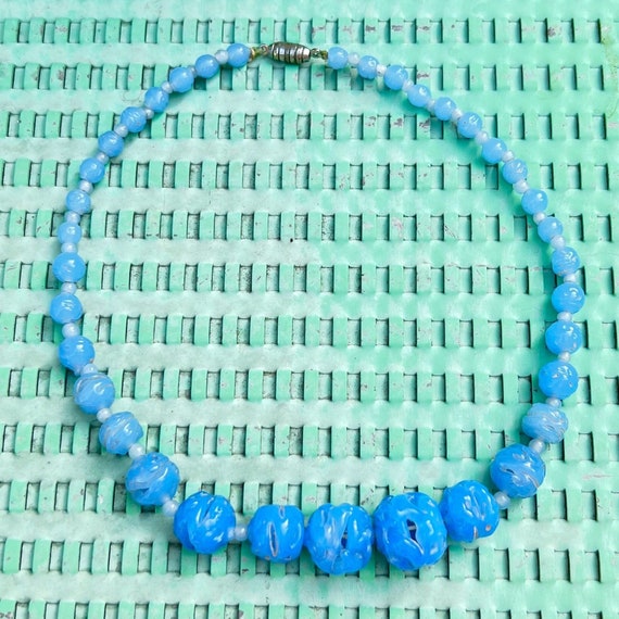 Vintage Glass necklace Cornflower Blue Hand Worked