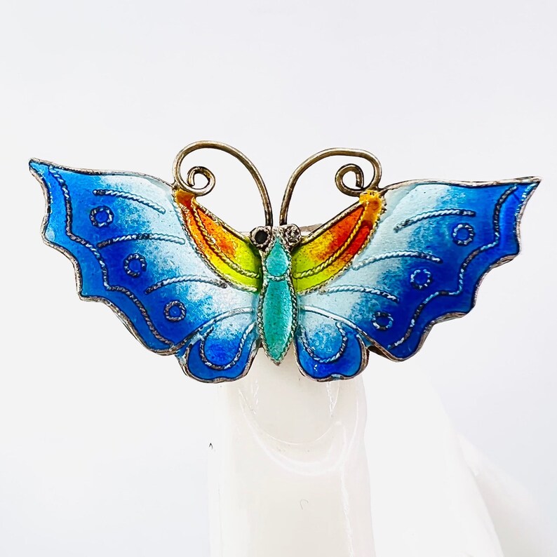 Enameled Butterfly Sterling Pin Brooch image 1