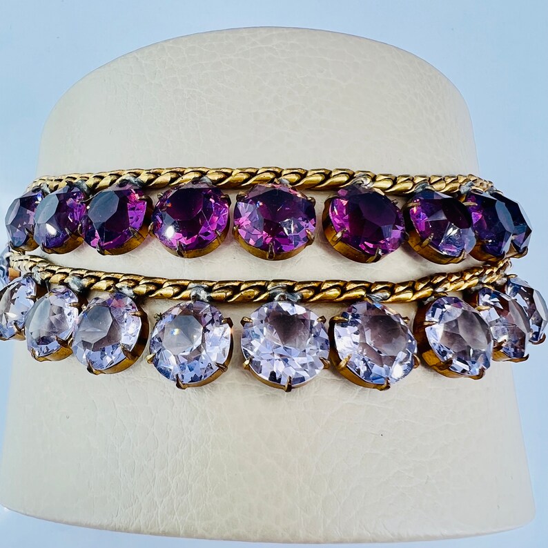 Art Deco Violet Bracelet Headlight Rhinestones Purple image 1