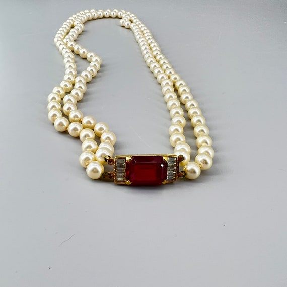 Vintage SAL Swarovski Red Art Deco Pearl Rhinesto… - image 6