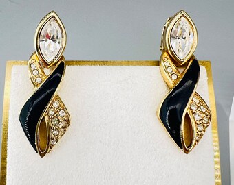 Swarovski Swan Earrings Enamel Pave Clipon