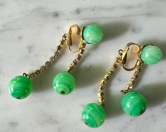 Vogue Earrings Green Glass & Rhinestone  clips clipon