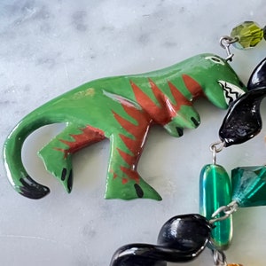 Dangle Earrings Clipon Tiger Dinosaur image 6