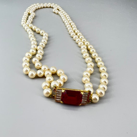 Vintage SAL Swarovski Red Art Deco Pearl Rhinesto… - image 5