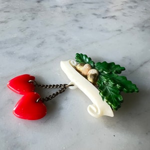 Vintage Plastic Acorns & glass hearts Pin Brooch image 3