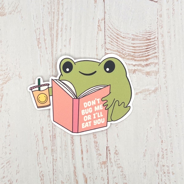 Frog dont bug me or i’ll eat you cute fun  bookish bits kindle sticker