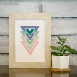 Small Modern Geometric Triangles Cross Stitch Pattern, Modern Mid-Century Design, Abstract Light Triangles, Instant Download, PDF