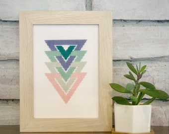 Small Modern Geometric Triangles Cross Stitch Pattern, Modern Mid-Century Design, Abstract Light Triangles, Instant Download, PDF