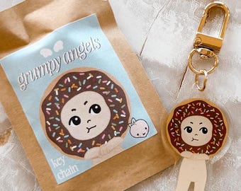 Grumpy Angels - Chocolate Donut Boy Acrylic Keychain