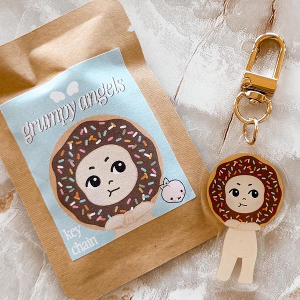 Grumpy Angels - Chocolate Donut Boy Acrylic Keychain