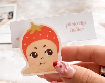 Grumpy Angel Strawberry Boy Photo Clip Holder | For Displaying Photo Cards, Photo Booth Strips, Polaroids, etc