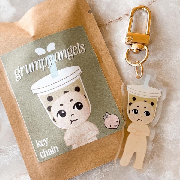 Grumpy Angels - Matcha Boba Boy Acrylic Keychain
