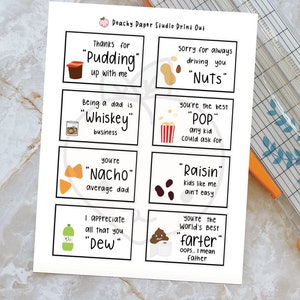 Vaderdag grappige papa grappen woordspelingen afdrukbare Instant Download | Leuke traktatie-cadeau-ideeën voor vrienden, familie, collega's, volwassenen