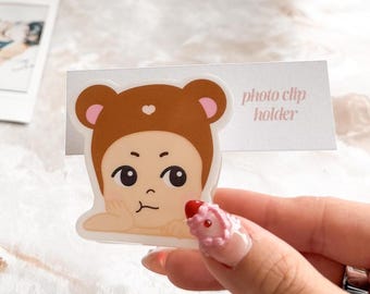 Grumpy Angel Bear Boy Photo Clip Holder | For Displaying Photo Cards, Photo Booth Strips, Polaroids, etc