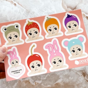 Grumpy Angels - Hipper Sticker Sheet Series 1 | Froggy, Strawberry, Orange, Eggplant, Cherry, Bunny & Mouse WEATHERPROOF Stickers