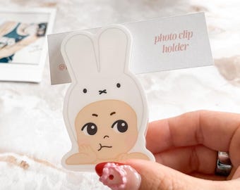 Grumpy Angel Miffy Bunny Boy Photo Clip Holder | For Displaying Photo Cards, Photo Booth Strips, Polaroids, etc