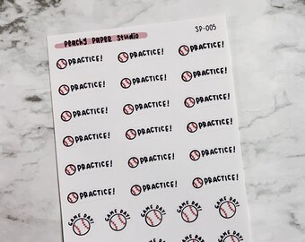 Baseball Practice Game Reminder Schedule for Bullet Journal, Planner, Scrapbook, Happy Planner, Erin Condren | Free Shipping