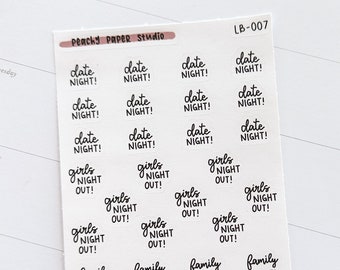 Date Night Girls Night Family Night Event Planner Stickers for Bullet Journal, Travelers Notebook, Planner, Pen Pal Letters | Free Shipping