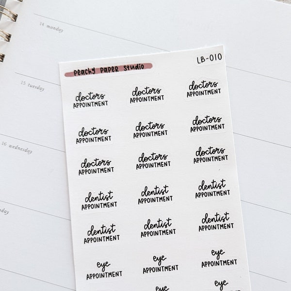 Doctor Dentist Eye Appointment Date Planner Stickers for Bullet Journal, Travelers Notebook, Planner, Pen Pal Letters | Free Shipping