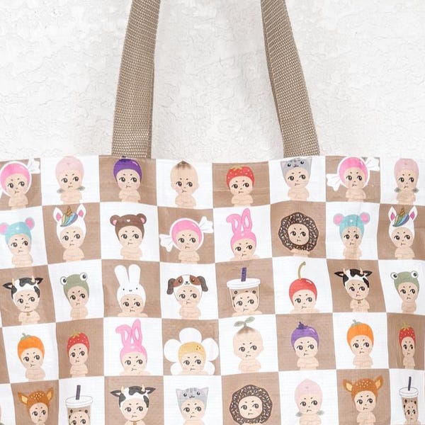 Grumpy Angels Checkered Market Tote - Large