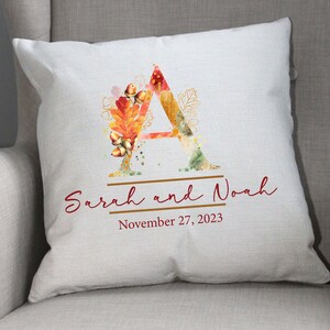 Couples Names Cushion Cover, his and her gift,  initial pillow cover, wedding date pillow, corporate gift, autumn colors
