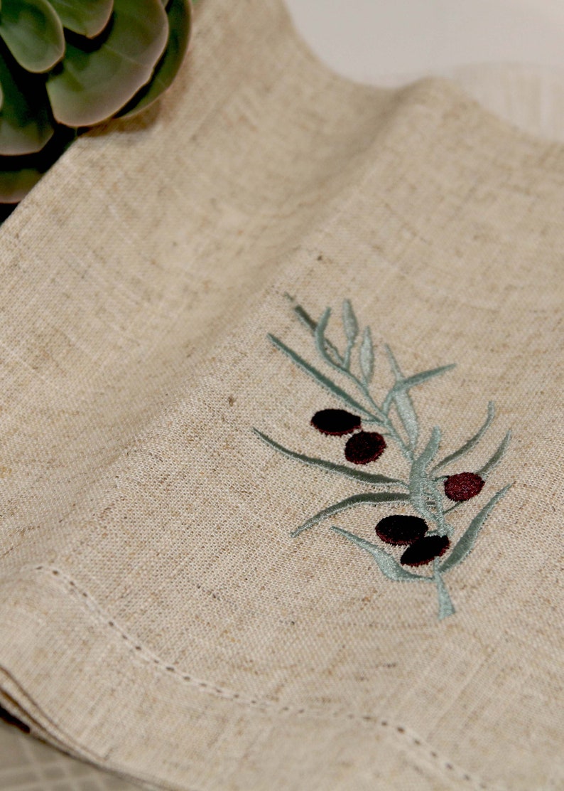 Olive Branch Embroidered Napkins Rustic Linen Olive Branch Etsy