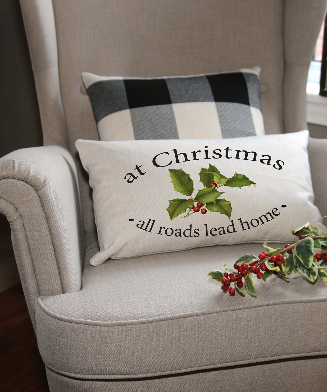 Christmas Lumbar Pillow Cover Shabby Chick Decor Farm Fresh Etsy