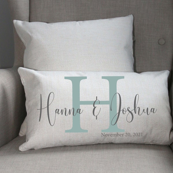 Personalized Lumbar Pillow Cover,  custom cushion cover, romantic keepsake, engagement pillow, established year