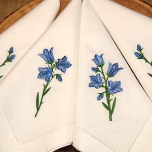 Bluebell Embroidered Napkins, botanical embroidery, embroidered napkins, reusable napkins, gift set for gardener