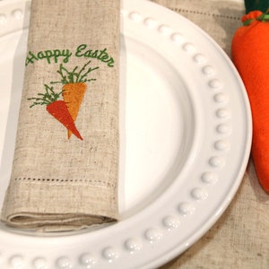 Set of Rustic Linen Napkins, Embroidered with Carrots, Natural Linen Napkin, Farmhouse Table Napkins, Hostess Gift, Easter Brunch Napkin