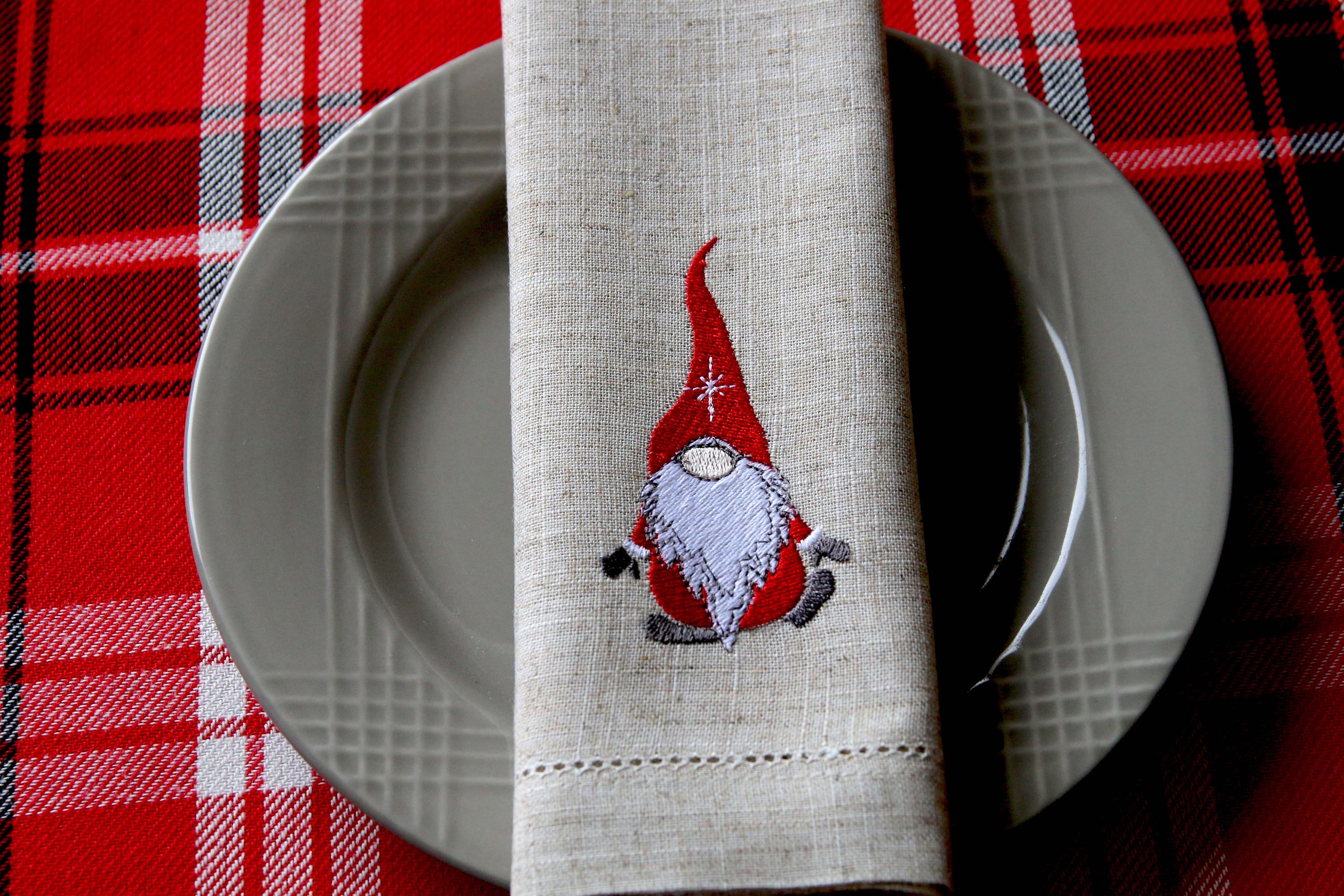 Christmas Gnome Napkins Embroidered Gnome Napkin Set Etsy