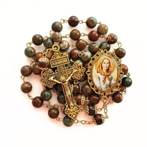 St. Dymphna African Green Opal Rosary