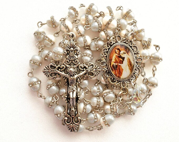 Wedding of Joseph and Mary Rosary Freshwater Pearls Bridal Bouquet