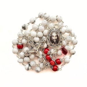 Holy Face of Jesus Howlite Rosary | Shroud of Turin | Veronica&#39;s Veil | Ecce Homo