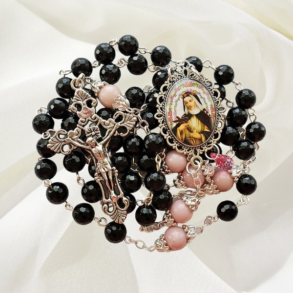 St. Rose Onyx Rosary | Onyx and Rose Opal | St. Rose of Lima | Patroness of Latin America | Handmade Heirloom Rosary