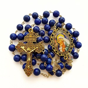 Our Lady and the Child Jesus Lapis Rosary | Mary, Jesus and Lamb | Lapis Lazuli | Pardon Indulgence Crucifix | Handmade Heirloom Rosary