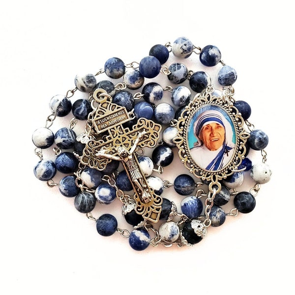 St. Teresa of Calcutta Sodalite Rosary | Mother Teresa | Missionaries of Charity | Prolife Saint | Handmade Heirloom Rosary