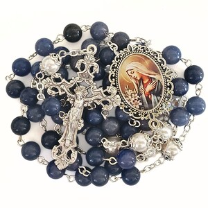 Our Lady of the Lilies Blue Aventurine Rosary | Catholic Wedding Bride&#39;s Something Blue | Mother&#39;s Day Rosary | Handmade Heirloom Rosary