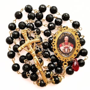 Pope Leo XIV Onyx Rosary | Papal Rosary | JPII Papal Crucifix | Handmade Heirloom Rosary