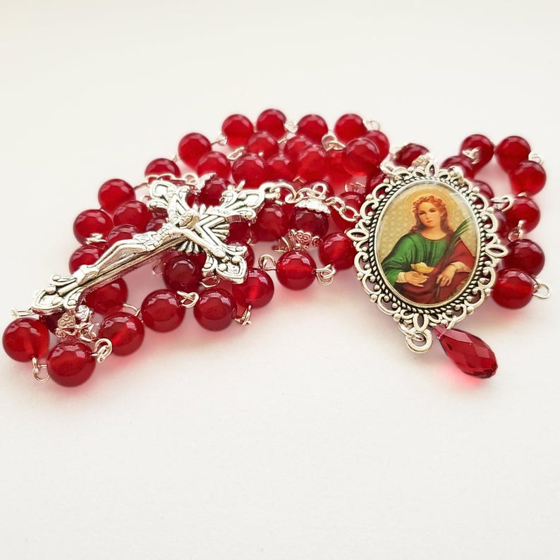 St. Agatha Breast Cancer Awareness Jade Rosary Patron of Breast Cancer