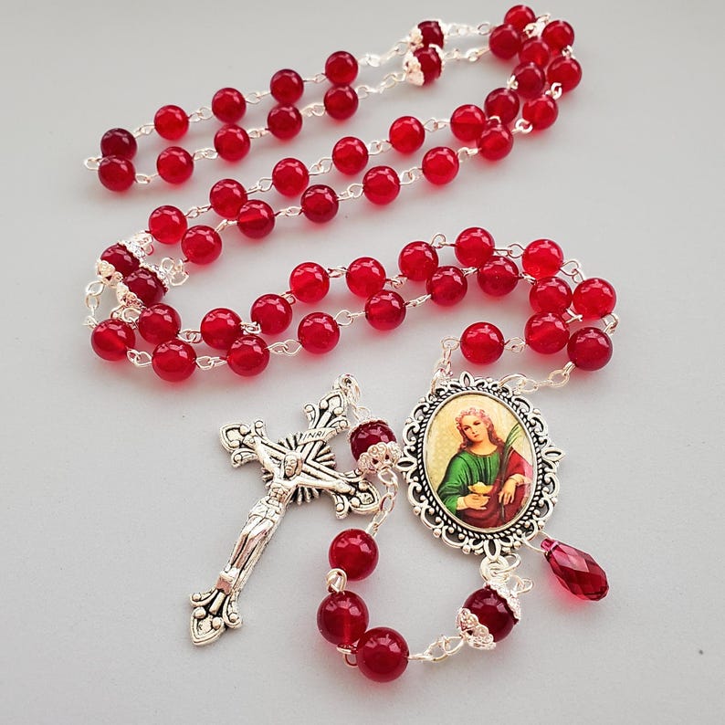 St. Agatha Breast Cancer Awareness Jade Rosary Patron of Breast Cancer