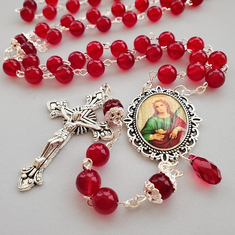 St. Agatha Breast Cancer Awareness Jade Rosary Patron of Breast Cancer