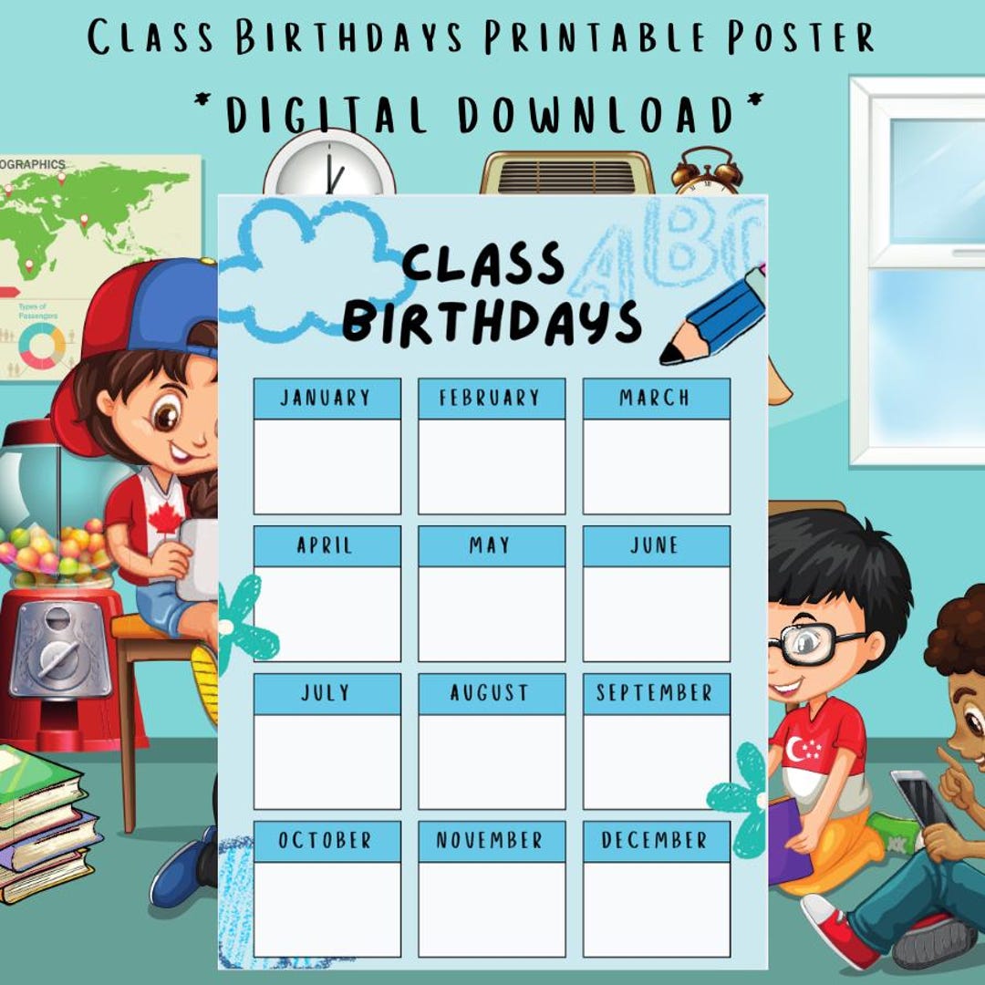 Class Birthdays Poster Printable digital Download Back To School Class Birthdays Poster Printable digital Download Back To School