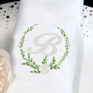 Rose Wedding Napkins, Monogram Napkin Set with Hemstitch, Personalized Cloth Napkins, Backyard Wedding, Wedding Gift Set