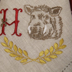 Monogrammed Wild Boar Napkins, Embroidered Monogram, Masculine Decor, Monogrammed Linens, Personalized Gift for Him