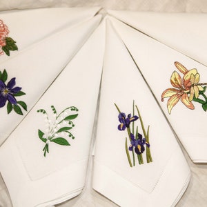 Handmade Botanical Linen Napkins with Monogram for Mom or Wife