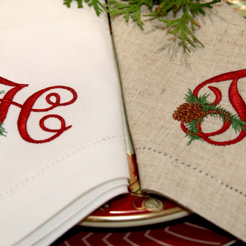 Christmas Embroidered Napkin Set Personalized Cloth Napkins Etsy