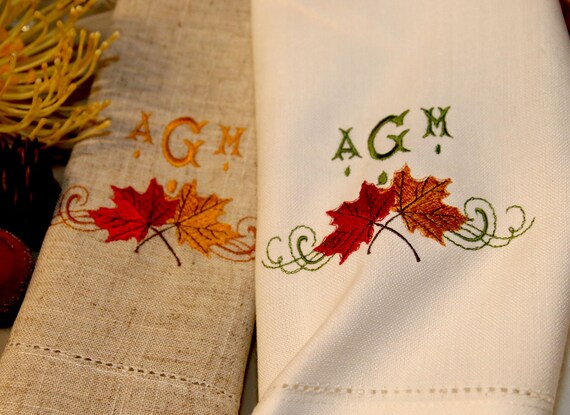 Fall Wedding Embroidered Monogram Napkins Monogrammed Maple Etsy