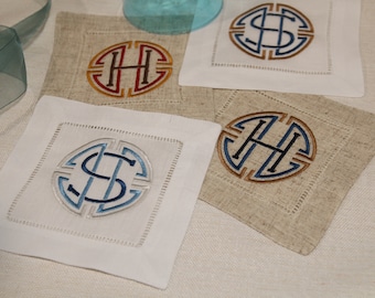 Mid Century Modern Cocktail Napkin Set, Modern Monogram, Wedding Gift, Monogram Napkin Set, Reusable Napkins, Bar Cart Decor